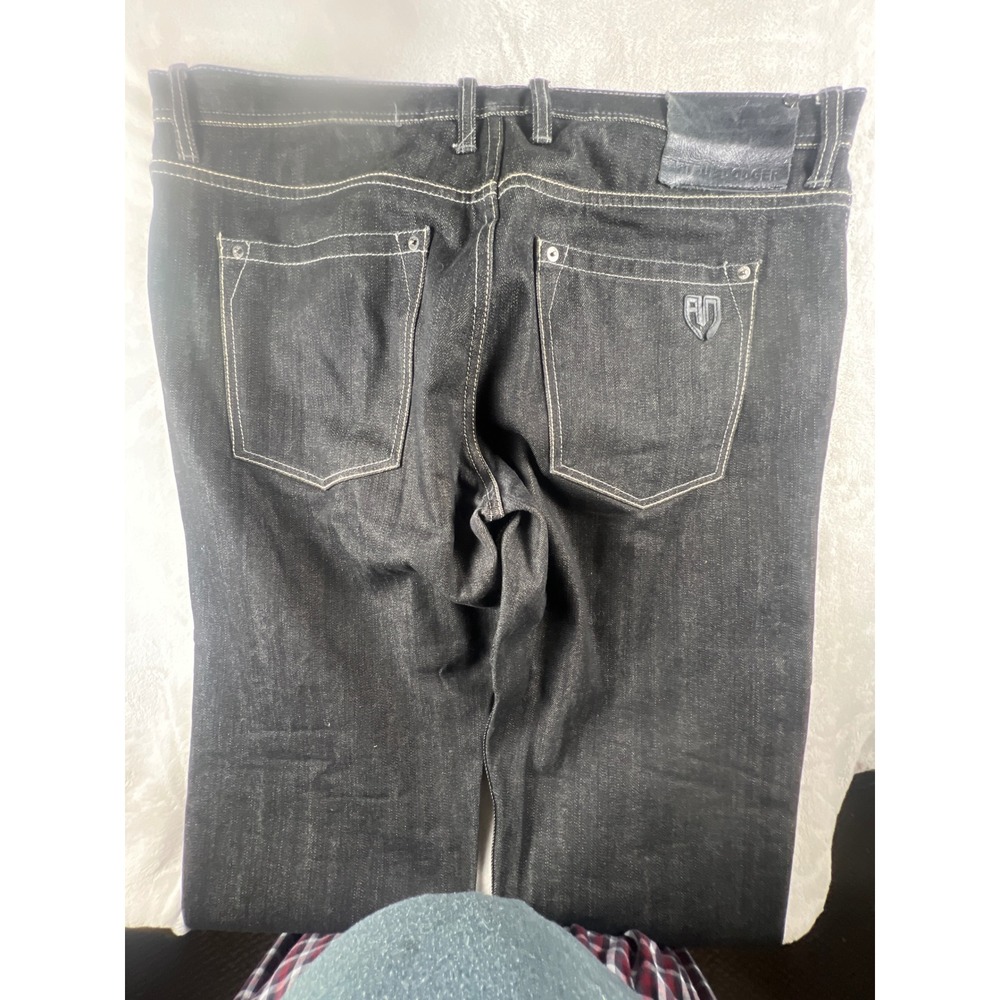 Artful Dodger Mens Black Denim Jeans Contrast Stitch Wide Leg Streetwear 40x31.5